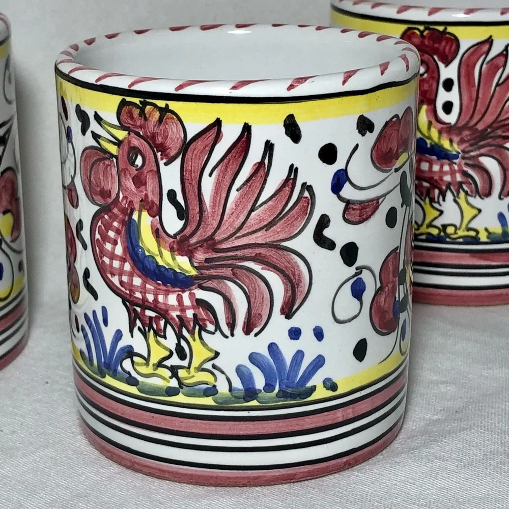 Starbucks Sambuco Pottery 3 Mug Set Deruta Style Pink Rooster Handpainted Italy